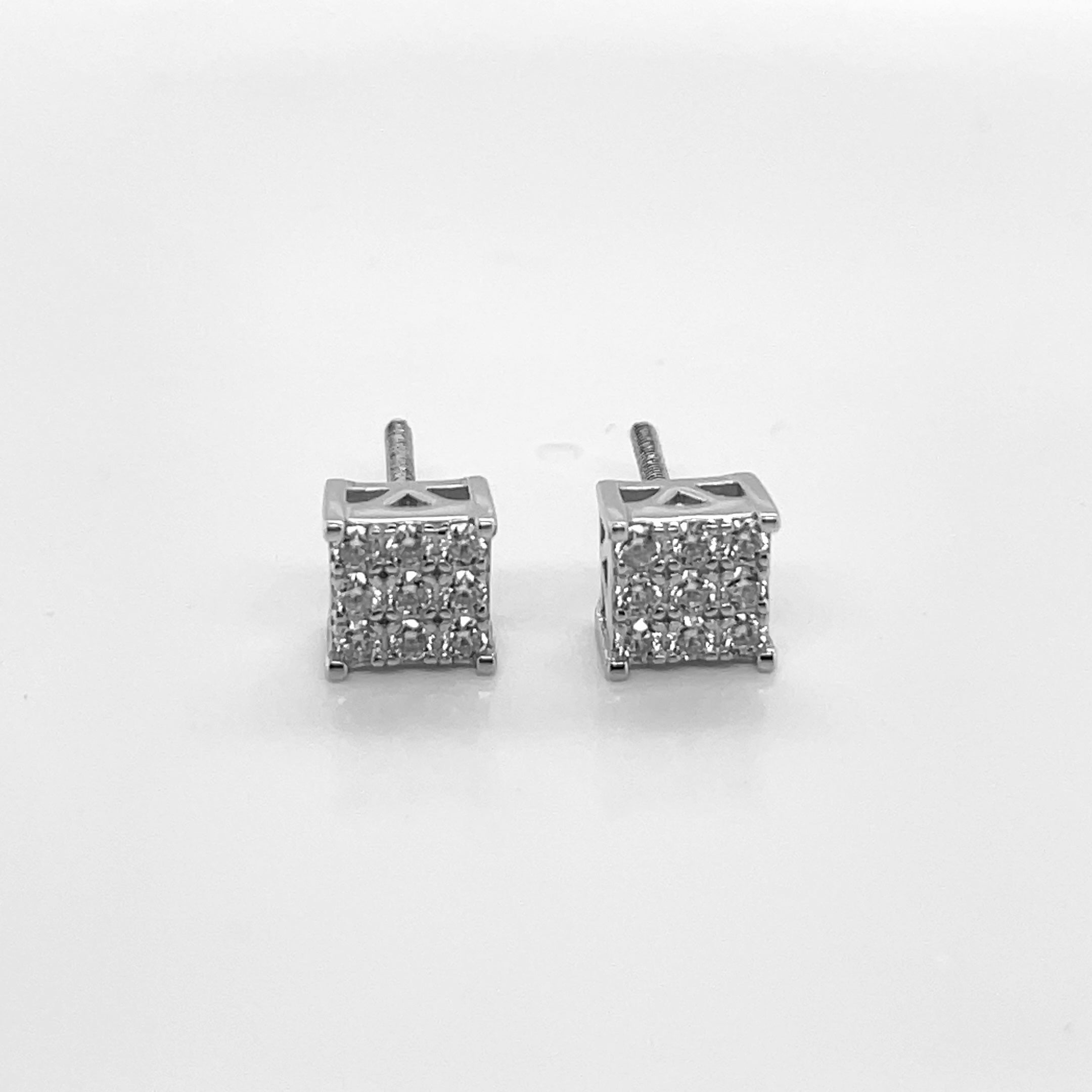 Square Silver and Moissanite Stud Earrings