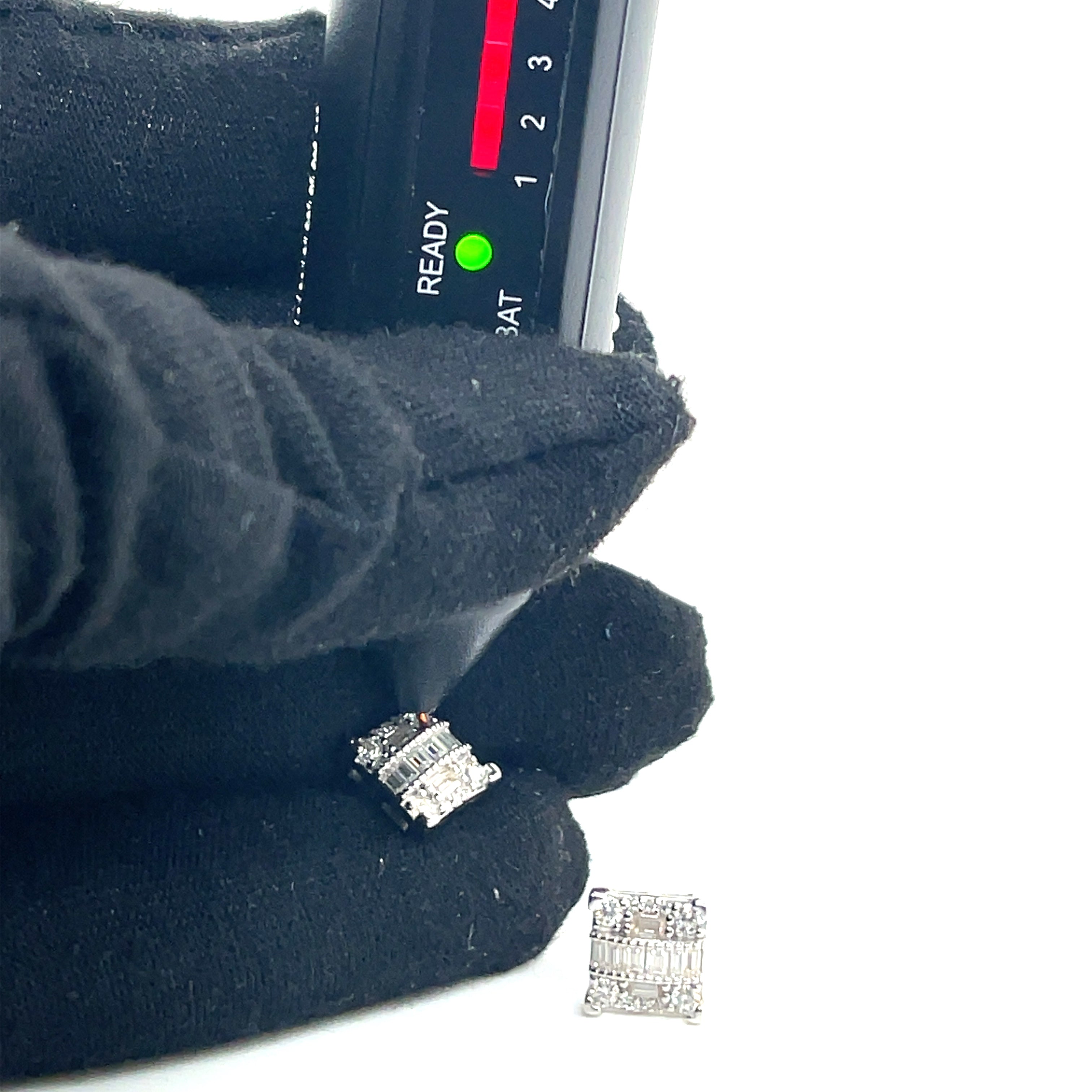 Square Silver and Moissanite Stud Earrings