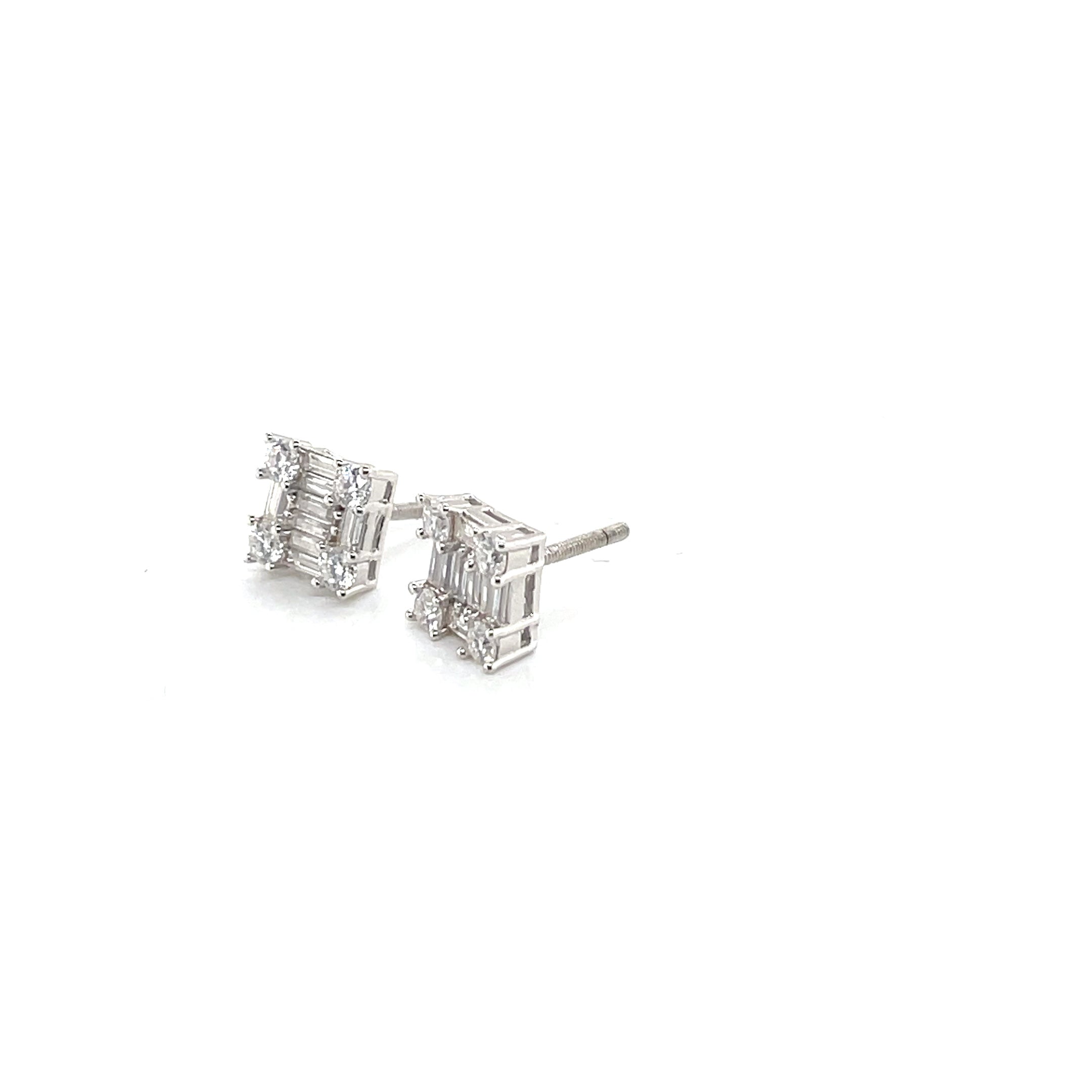 Square Silver and Moissanite Stud Earrings