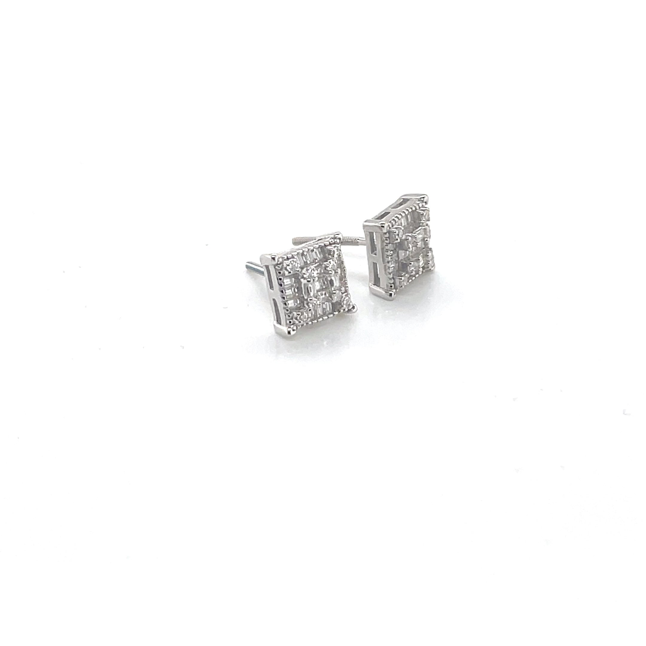 Square Silver and Moissanite Stud Earrings