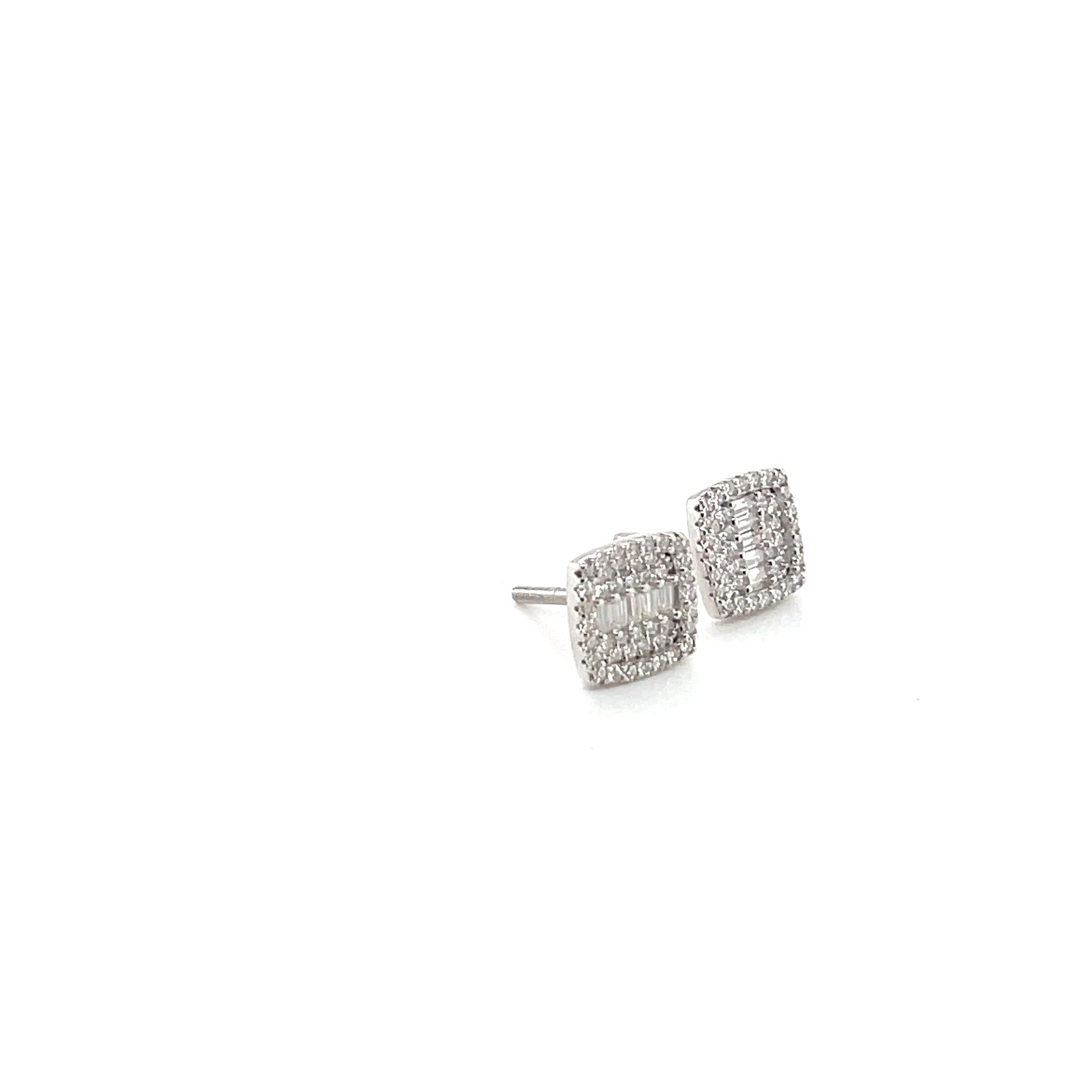 Square Silver and Moissanite Stud Earrings