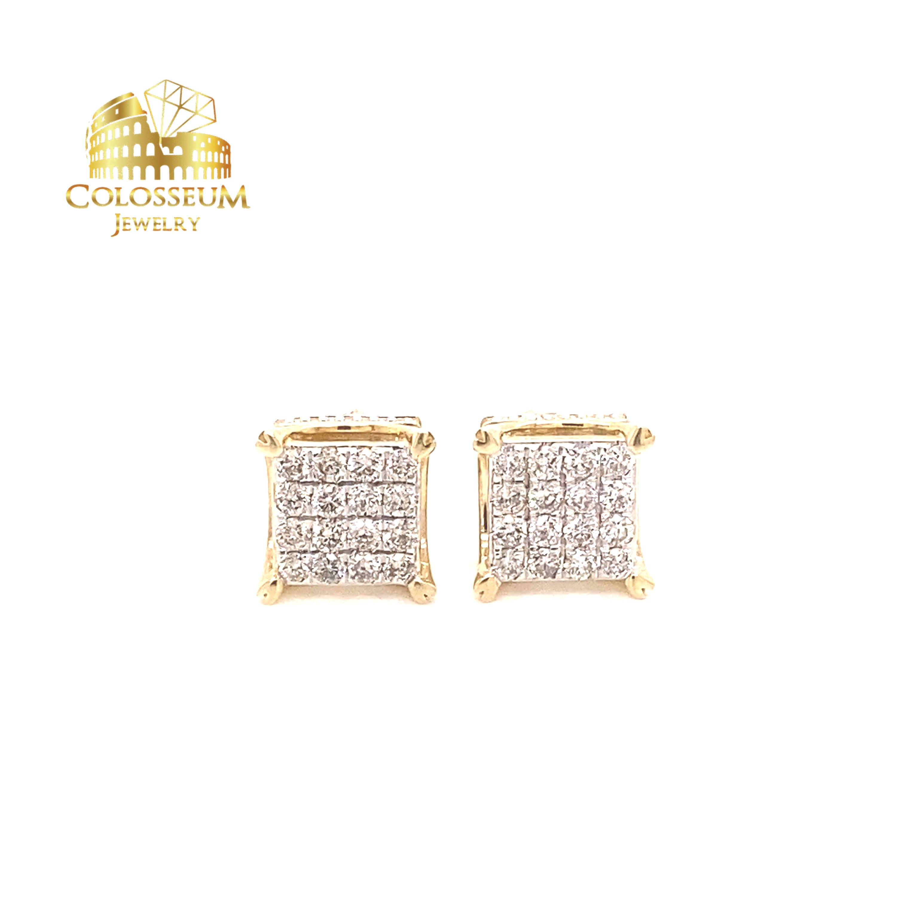 10K Yellow Gold Square Crown Cluster Diamond Stud Earrings - 0.75ctw