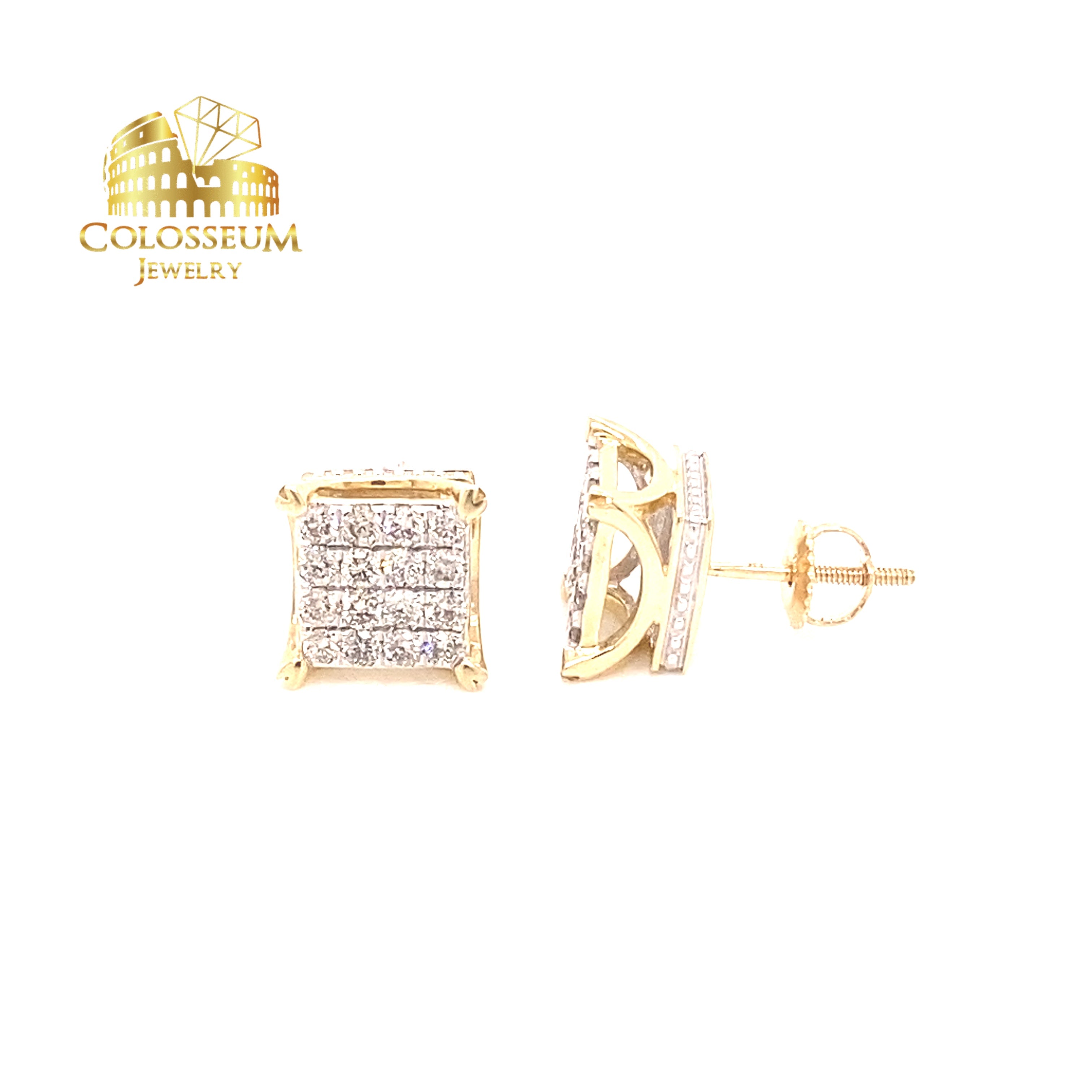 10K Yellow Gold Square Crown Cluster Diamond Stud Earrings - 0.75ctw