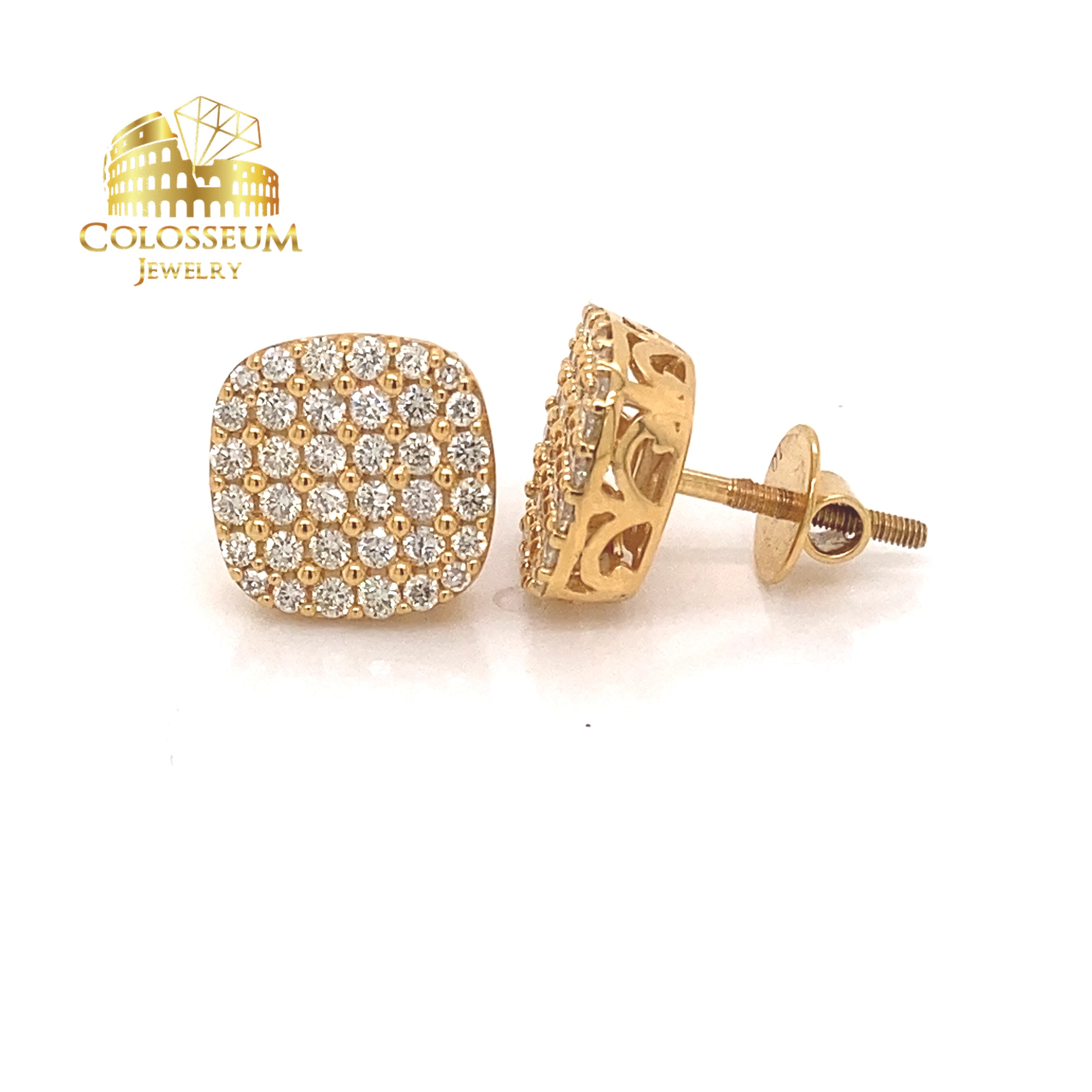 10K Yellow Gold Square Cluster Diamond Stud Earrings - 1.0ctw