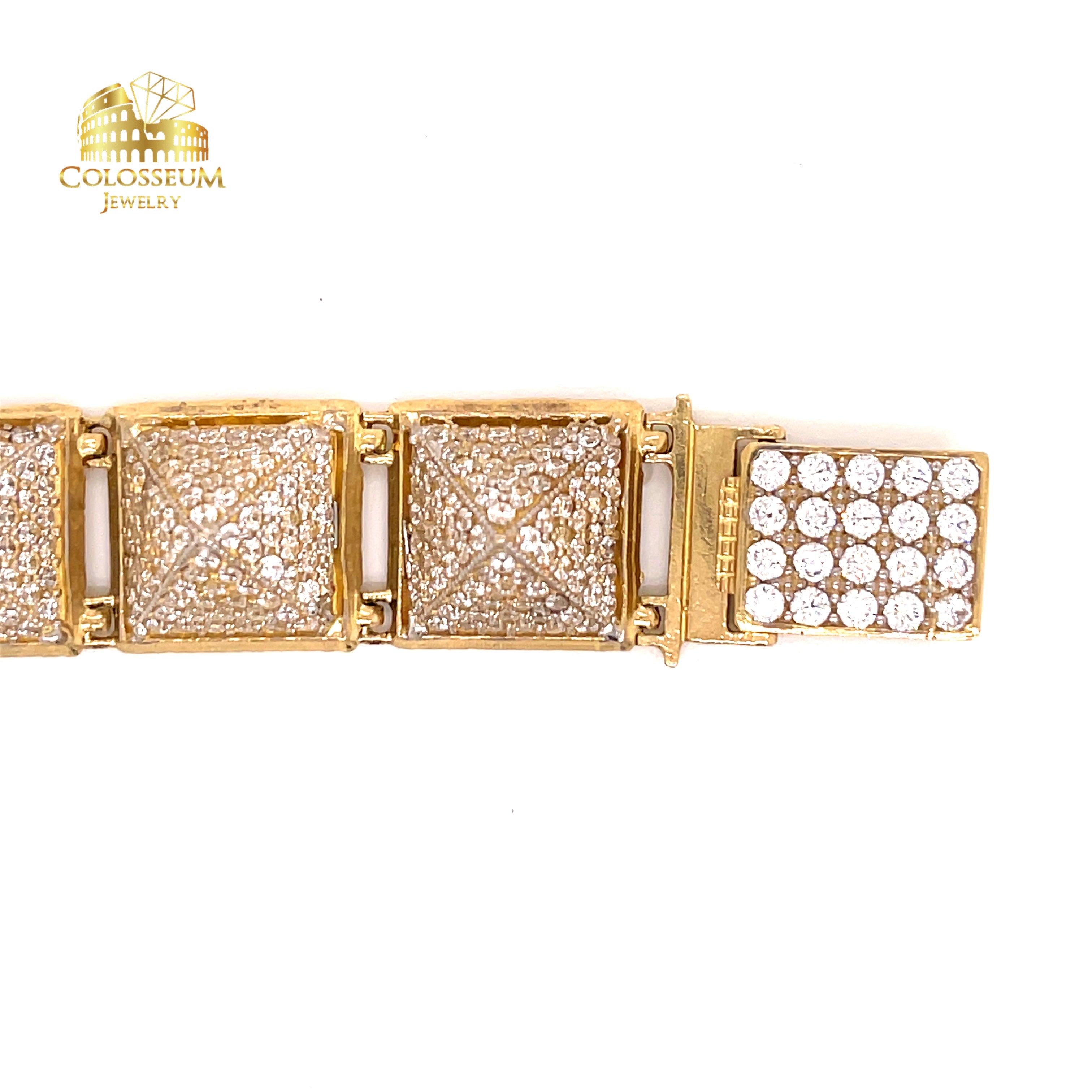 10K Yellow Gold "Pyramid" Men's Bracelet with CZ