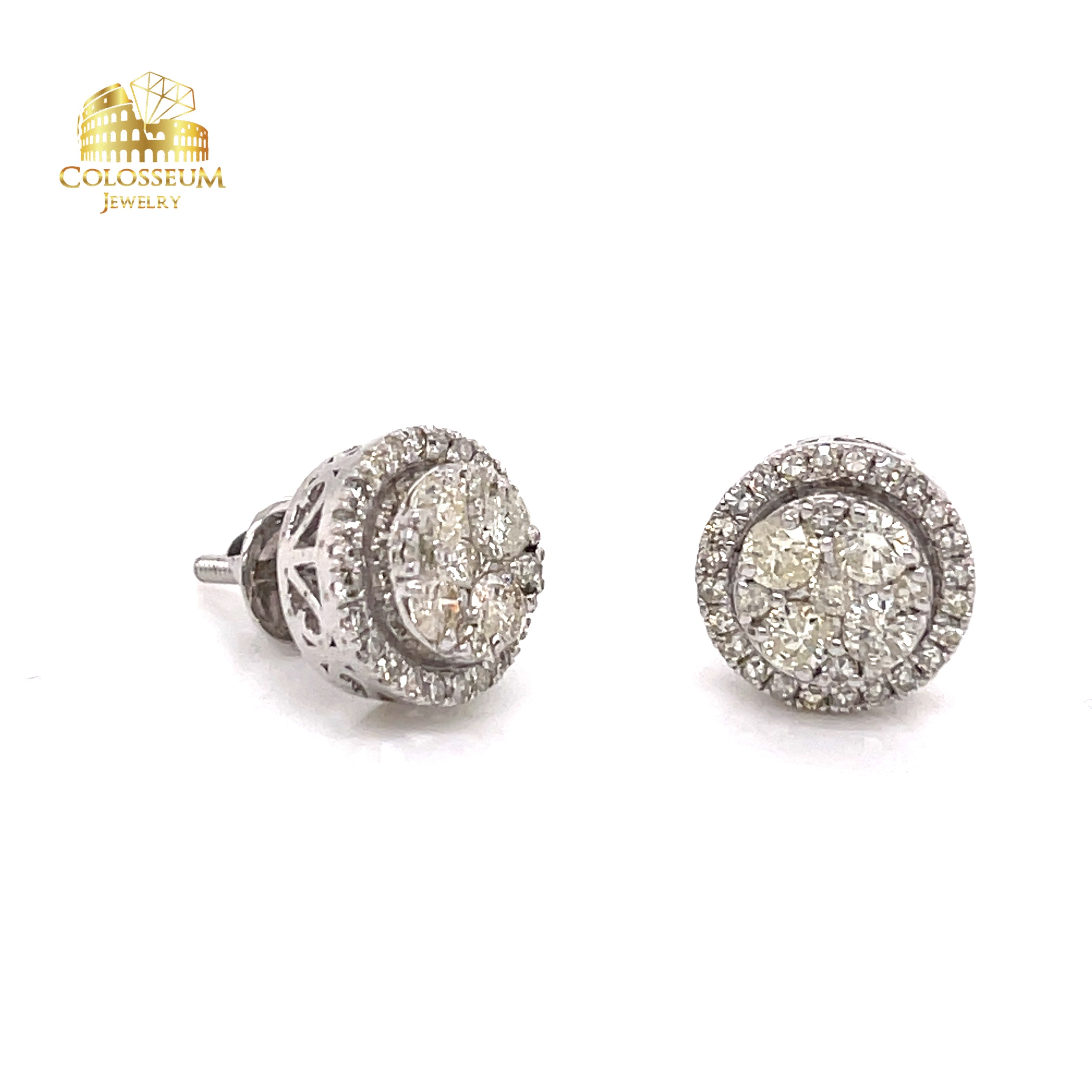 Round Shaped Diamond Earrings 0.99ct - 10K White Gold