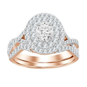 LADIES BRIDAL RING SET 1 CT ROUND/OVAL DIAMOND 14K ROSE GOLD