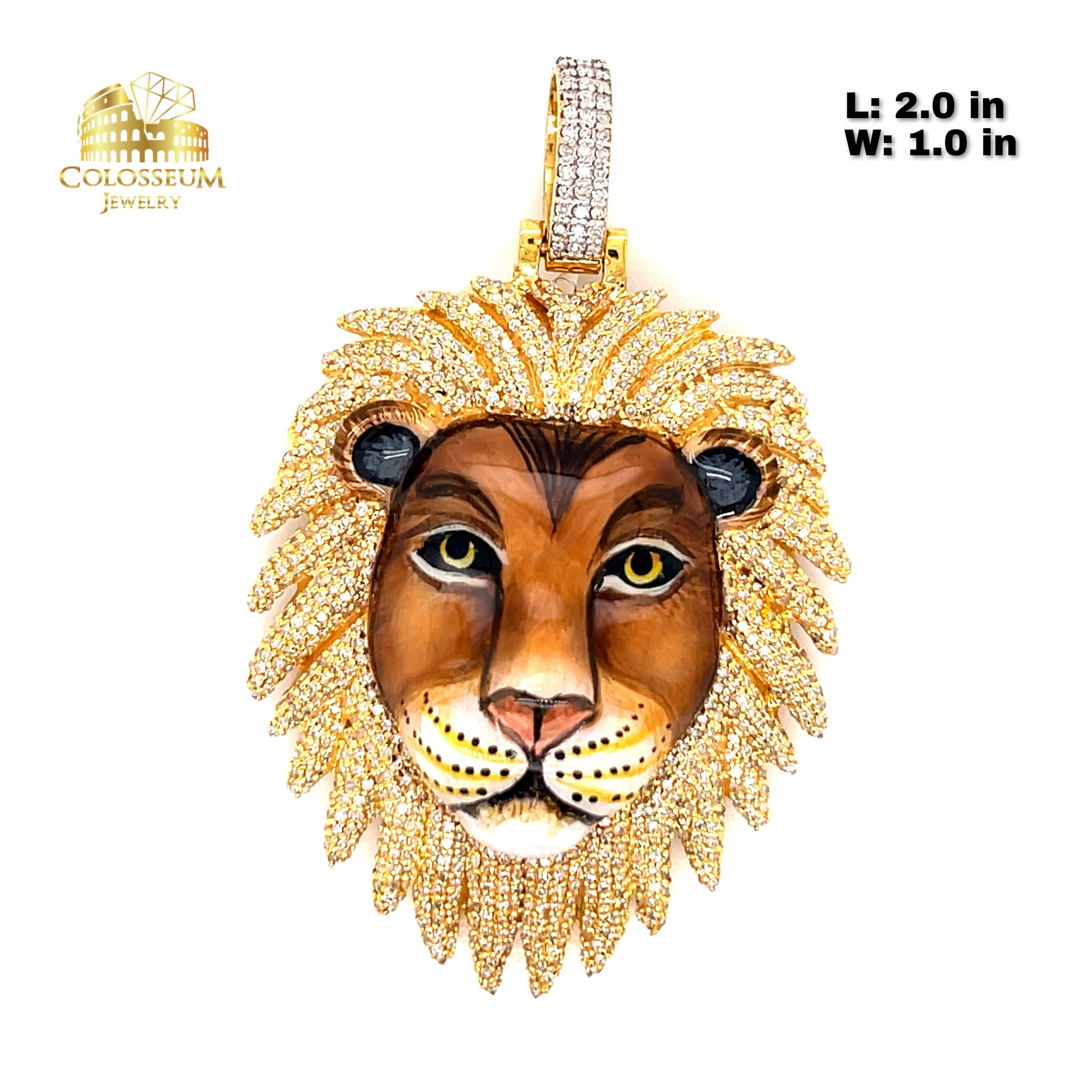 10K "LEO" Lion Pendant with Enamel 1.95ctw