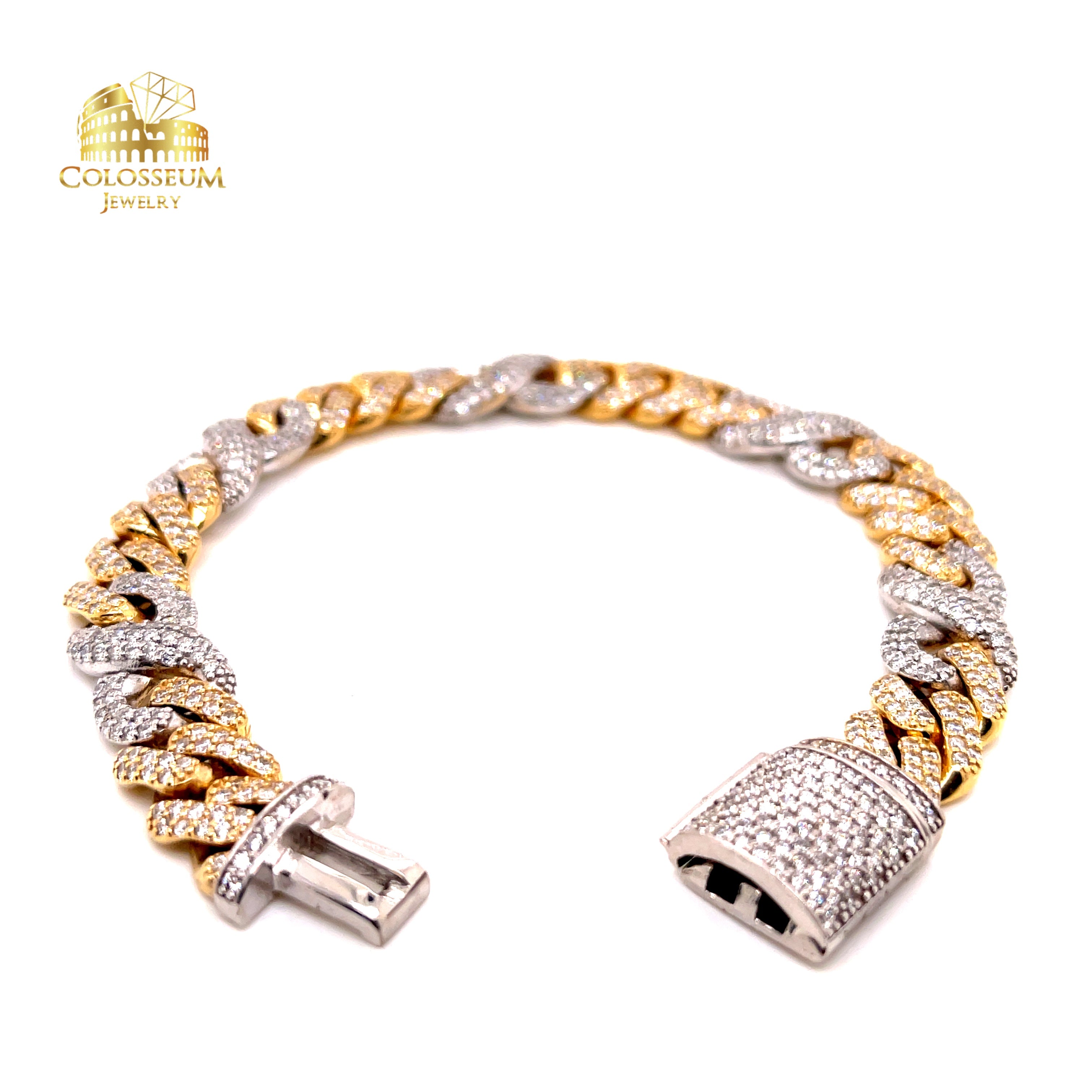 Diamond Miami Cuban Infinity Bracelet 9.48 ctw in Diamonds, 10K Two Tones Yellow and White Gold 11.5mm