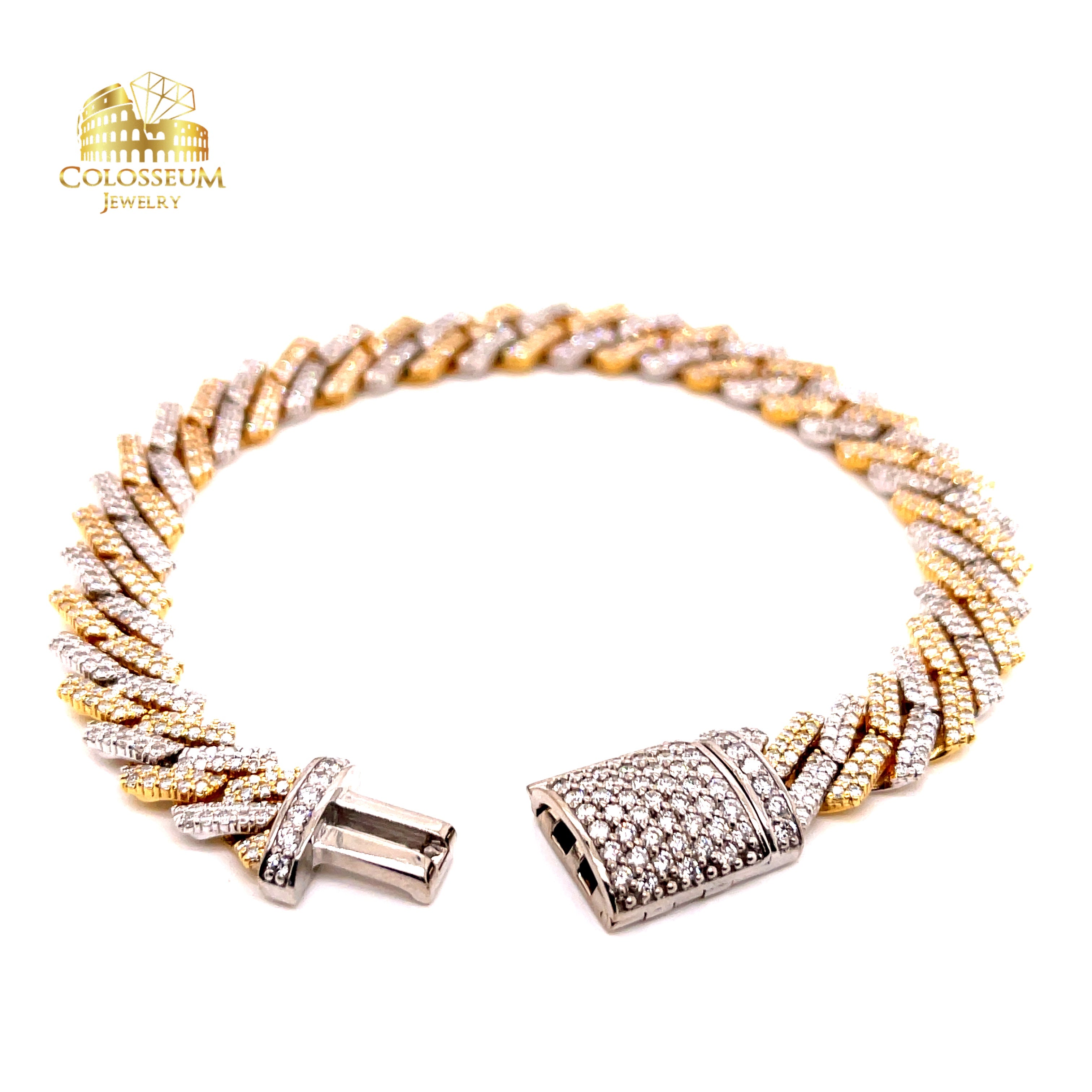 Diamond Miami Cuban Bracelet 7.25 ctw in Diamonds, 10K Two Tones Yellow and White Gold 10mm