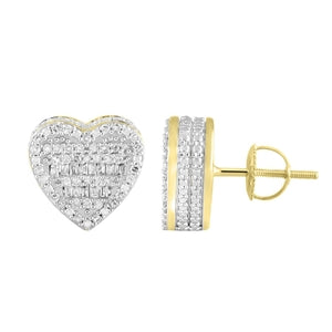 MEN'S EARRING 1/2 CT ROUND/BAGUETTE DIAMOND 10K YELLOW GOLD