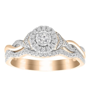 LADIES BRIDAL RING SET 1/3 CT ROUND DIAMOND 10K ROSE GOLD