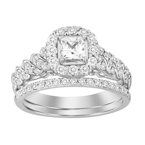 LADIES BRIDAL RING SET 1 CT ROUND/PRINCESS DIAMOND 14K WHITE GOLD