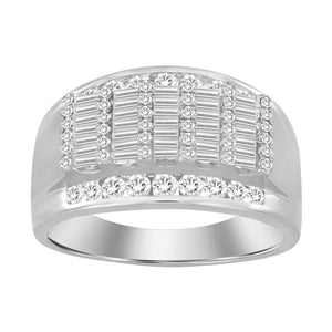MEN'S RING 1 CT ROUND/BAGUETTE DIAMOND 10K WHITE GOLD