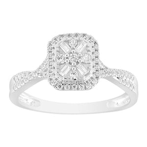 LADIES ENGAGEMENT RING 1/4 CT ROUND/BAGUETTE DIAMOND 10K WHITE GOLD