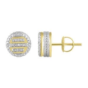 MEN'S EARRING 3/4 CT ROUND/BAGUETTE DIAMOND 10K YELLOW GOLD