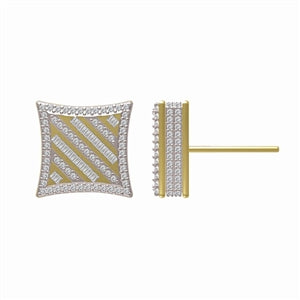 MEN'S EARRING 1/2 CT ROUND/BAGUETTE DIAMOND 10K YELLOW GOLD