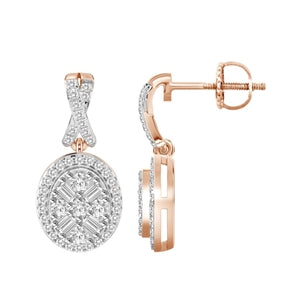 LADIES EARRING 1/3 CT ROUND/BAGUETTE  DIAMOND 10K ROSE GOLD