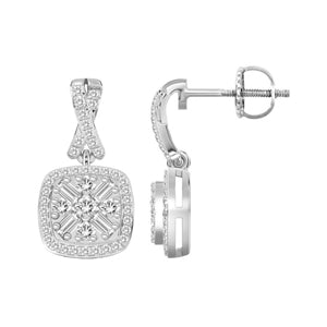 LADIES EARRING 1/3 CT ROUND/BAGUETTE  DIAMOND 10K WHITE GOLD
