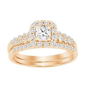 LADIES BRIDAL RING SET 1/2 CT PRINCESS/ROUND DIAMOND 14K ROSE GOLD