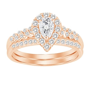 LADIES BRIDAL RING SET 1/2 CT PEAR/ROUND DIAMOND 14K ROSE GOLD