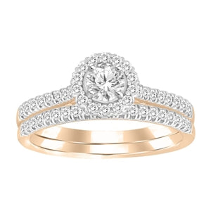 LADIES BRIDAL RING SET 1/2 CT ROUND DIAMOND 14K ROSE GOLD
