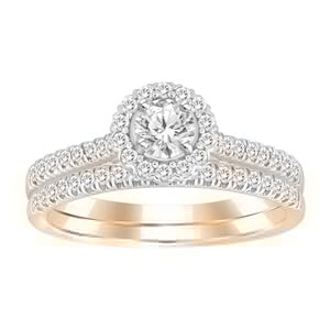 LADIES BRIDAL RING SET 1/2 CT ROUND DIAMOND 14K ROSE GOLD