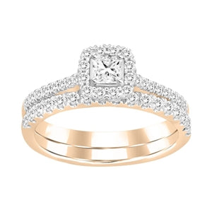 LADIES BRIDAL RING SET 1/2 CT PRINCESS/ROUND DIAMOND 14K ROSE GOLD