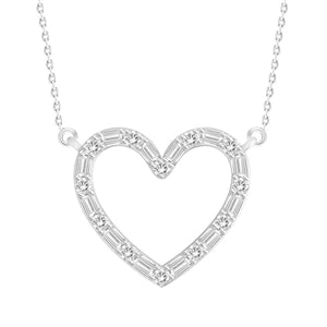 LADIES NECKLACE 1/5 CT ROUND/BAGUETTE DIAMOND 10K WHITE GOLD