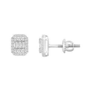 LADIES EARRING 1/4 CT ROUND/BAGUETTE  DIAMOND 10K YELLOW GOLD