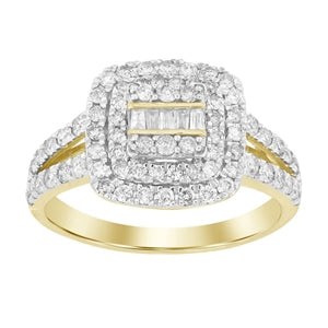 LADIES RING 3/4 CT ROUND/BAGUETTE DIAMOND 10K ROSE GOLD