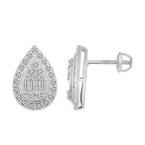 LADIES EARRING 1/2 CT ROUND/BAGUETTE DIAMOND 10K WHITE GOLD