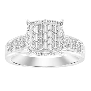 LADIES RING 1/3 CT ROUND/BAGUETTE DIAMOND 10K WHITE GOLD