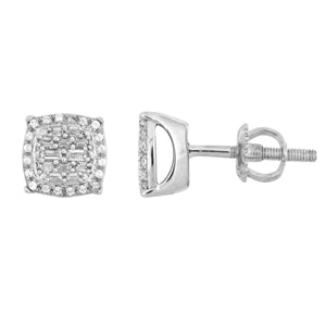 LADIES EARRING 1/3 CT ROUND/BAGUETTE DIAMOND 10K WHITE GOLD