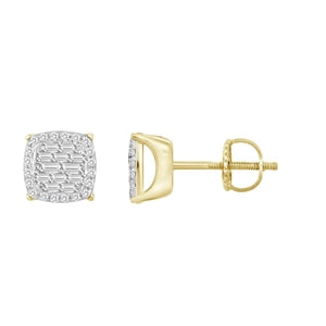 LADIES EARRING 1/4 CT ROUND/BAGUETTE DIAMOND 10K YELLOW GOLD