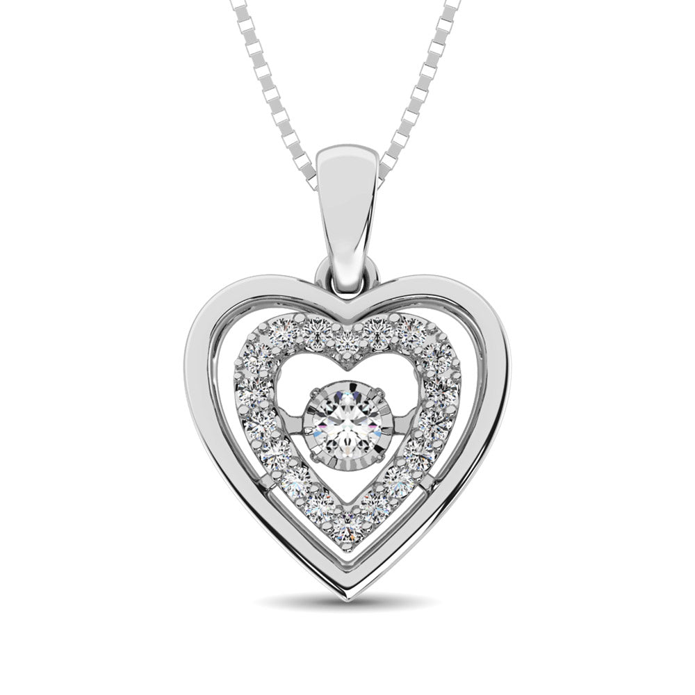 Sterling Silver 1/8 Ct.Tw. Moving Diamond Heart Pendant