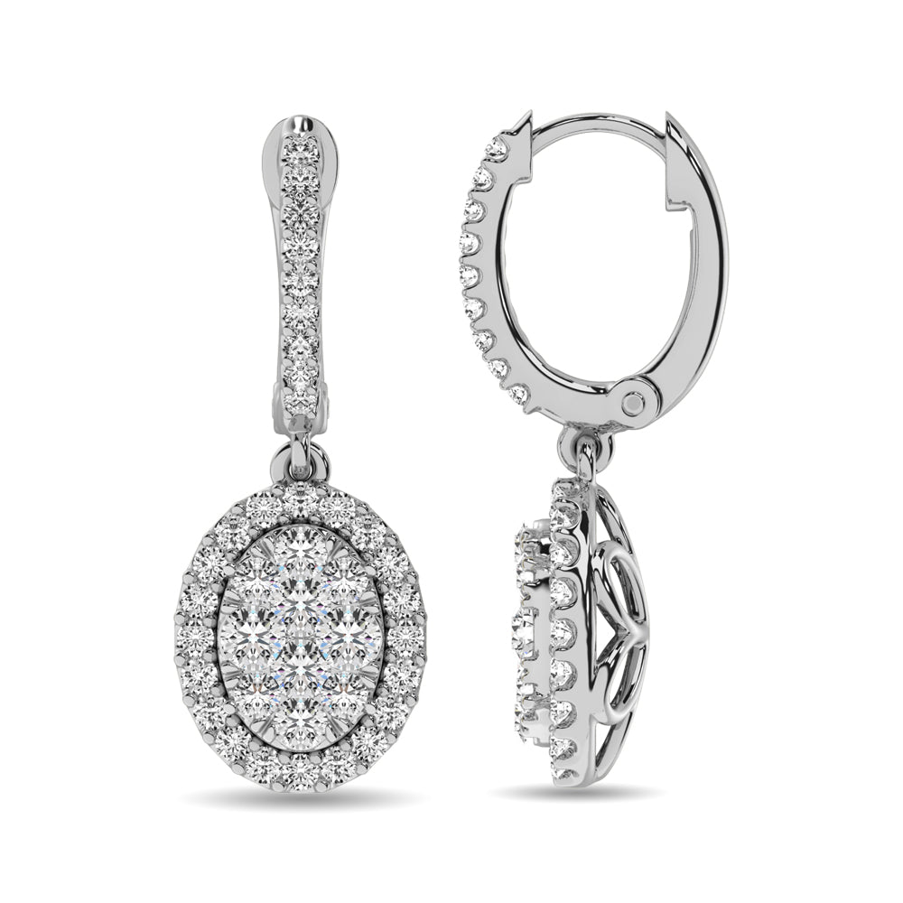 14K White Gold 3/4 Ctw Diamond Drop Earrings