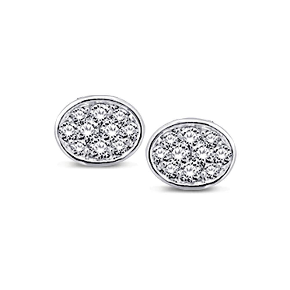 14K White Gold 1/5 Ctw Diamond Oval Shape Flower Stud Earrings