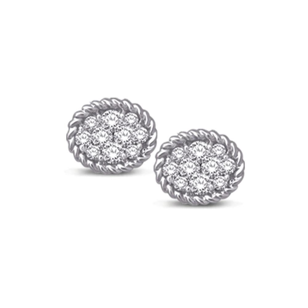 14K White Gold 1/5 Ctw Diamond Oval Flower Stud Earrings