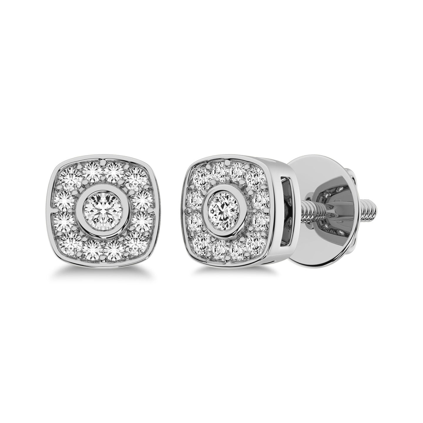 10K White Gold 1/5 Ct.Tw. Diamond Square Shape Stud Earrings