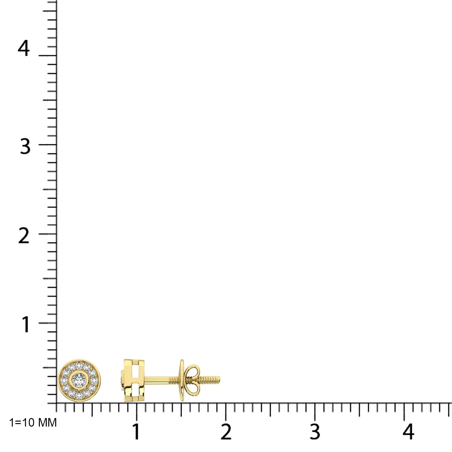 10K Yellow Gold 1/6 Ct.Tw. Diamond Round Shape Stud Earrings