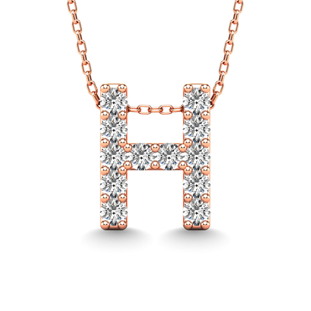 Diamond 1/8 Ct.Tw. Letter H Pendant in 14K Rose Gold""