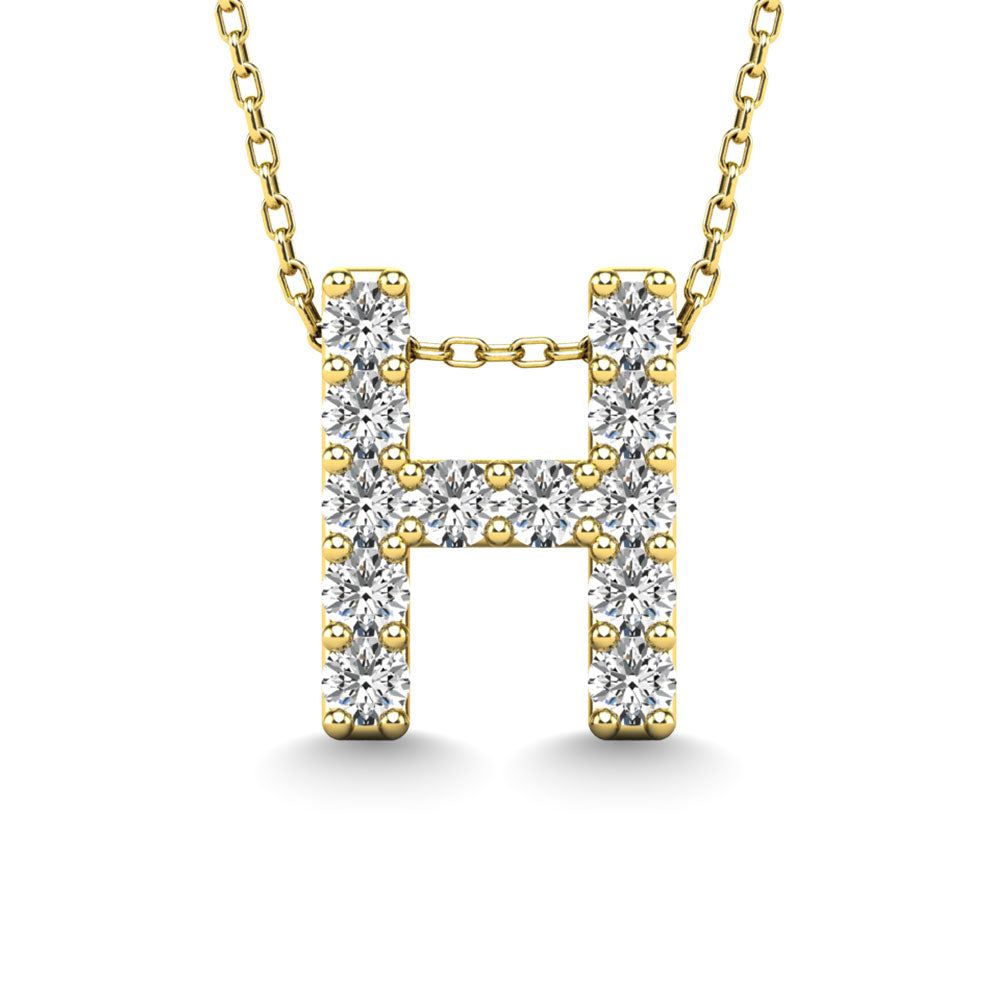 Diamond 1/8 Ct.Tw. Letter H Pendant in 14K Yellow Gold""