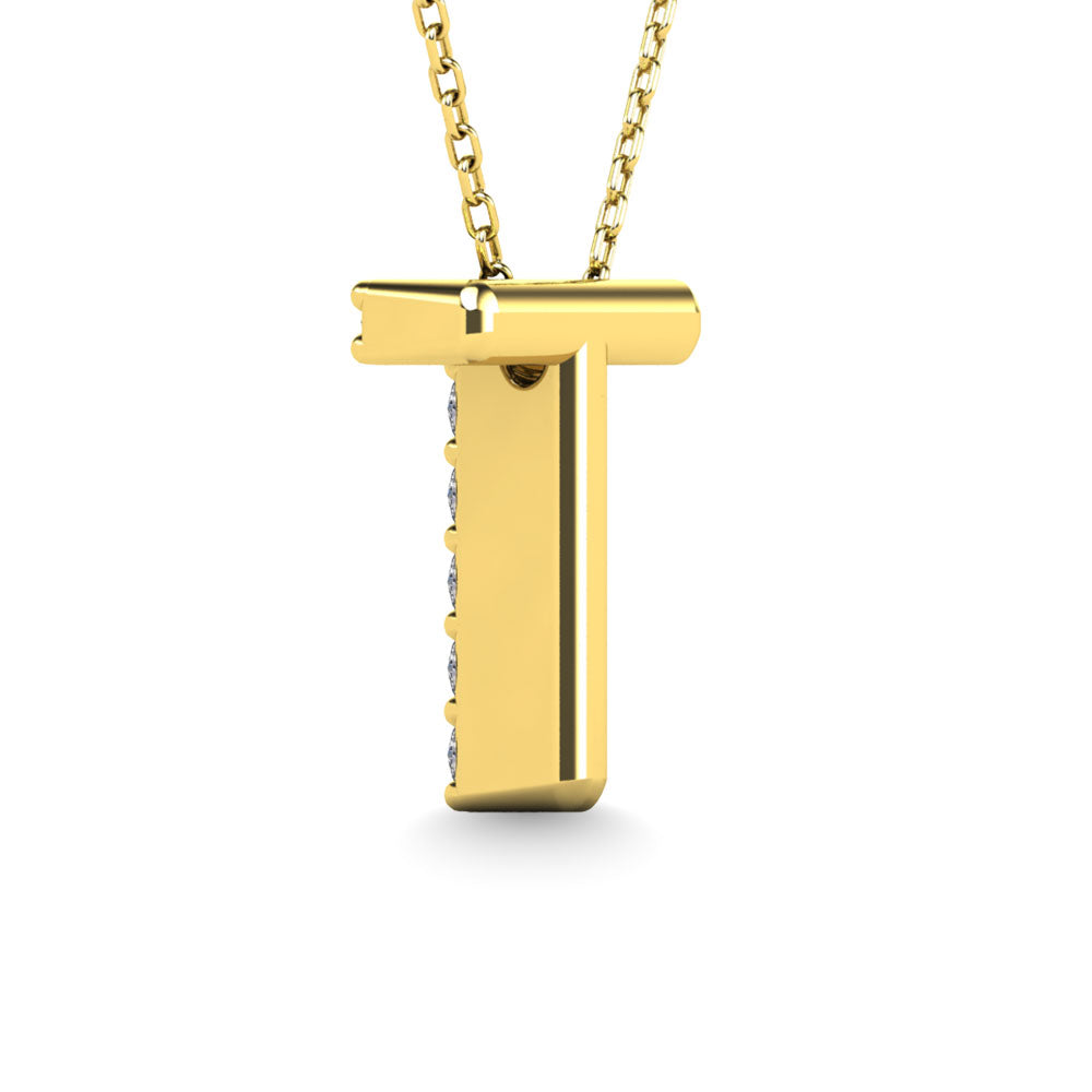 Diamond 1/10 Ct.Tw. Letter T Pendant in 14K Yellow Gold""