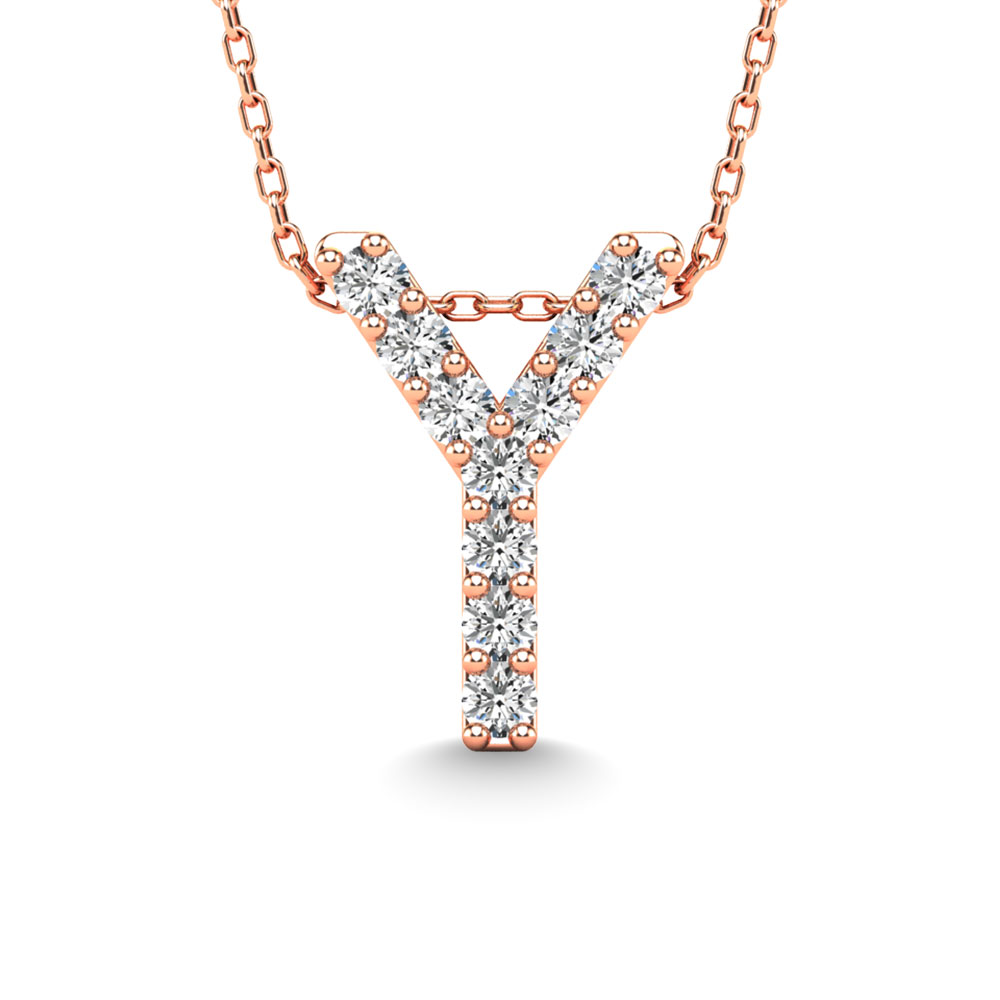 Diamond 1/10 Ct.Tw. Letter Y Pendant in 14K Rose Gold""