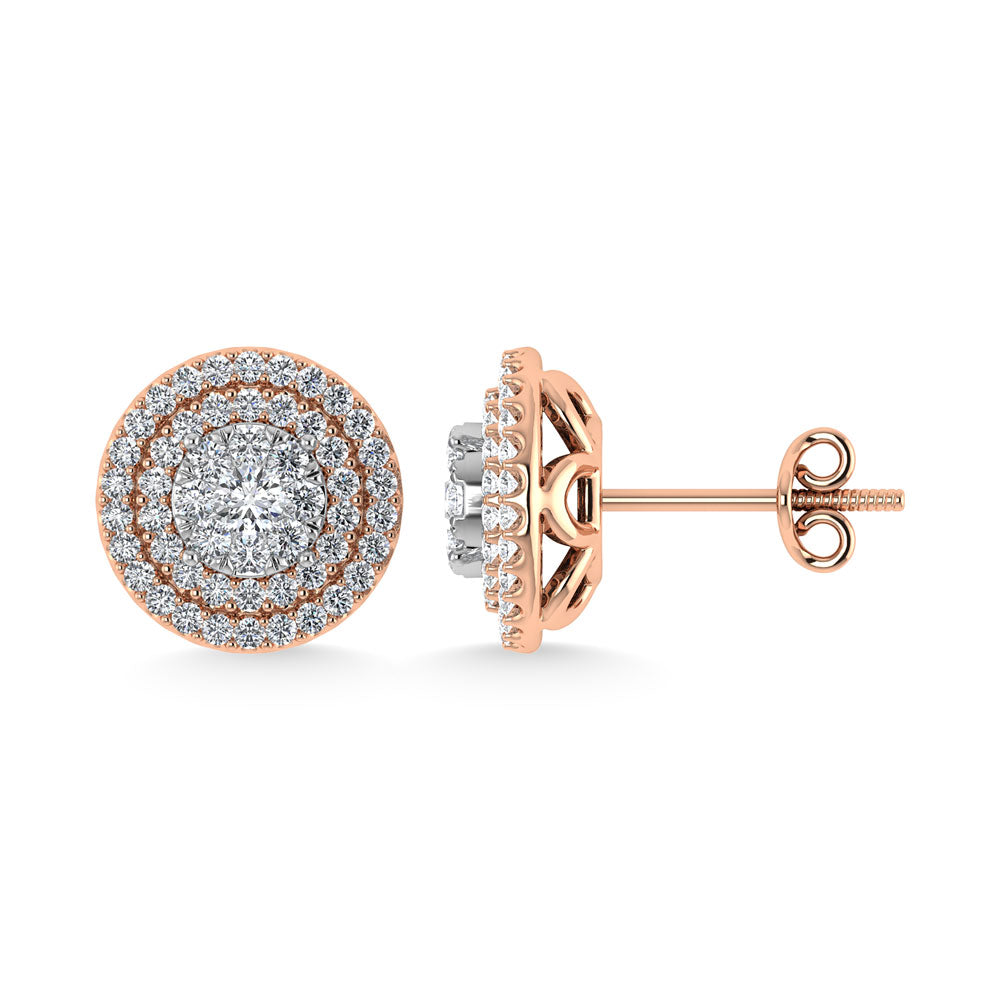 Diamond 7/8 Ct.Tw. Round Shape Cluster Earrings in 10K Rose Gold