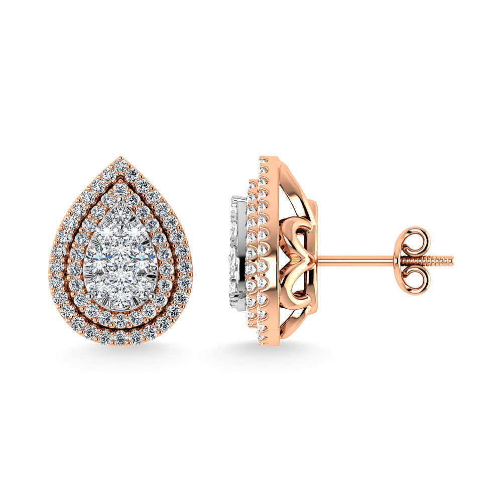 Diamond 7/8 Ct.Tw. Pear Shape Cluster Earrings in 10K Rose Gold
