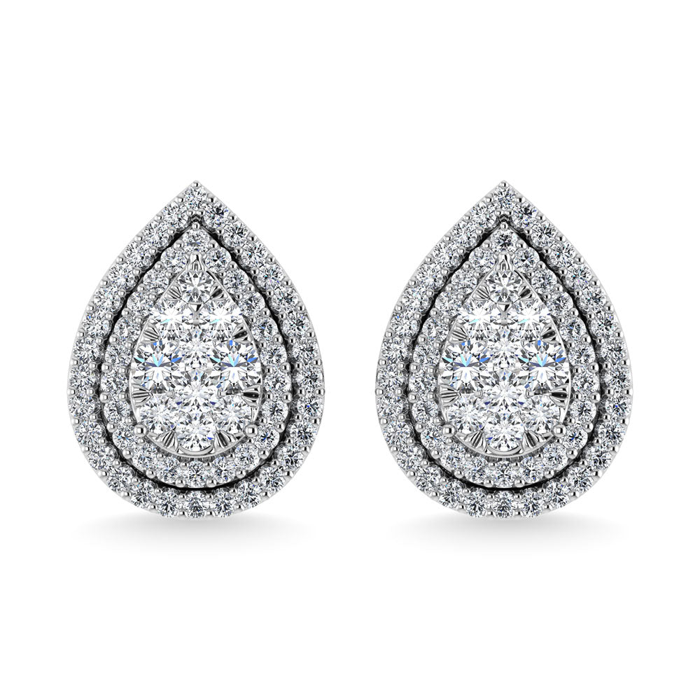 Diamond 7/8 Ct.Tw. Pear Shape Cluster Earrings in 10K White Gold