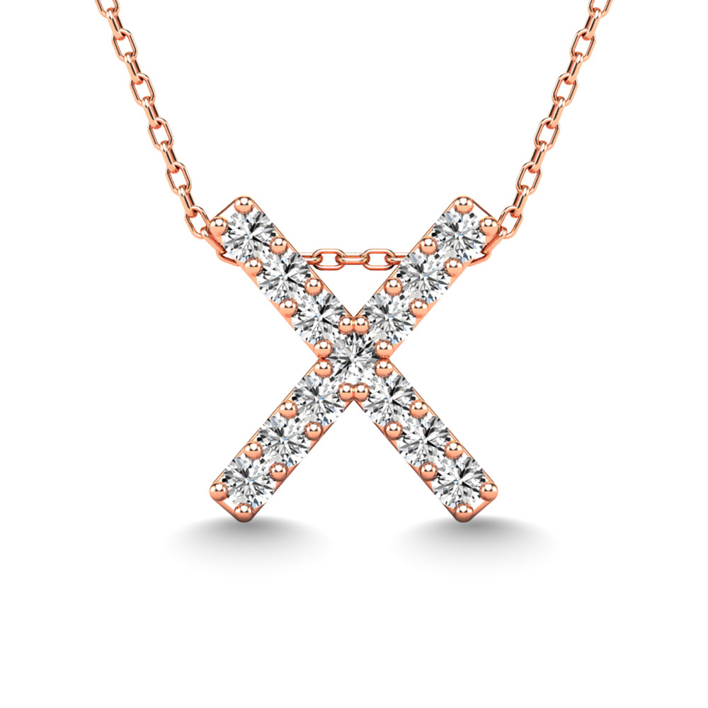 Diamond 1/8 Ct.Tw. Letter X Pendant in 14K Rose Gold""