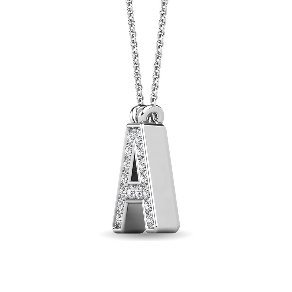 10K White Gold Letter A Diamond Pendant 1/20 Ctw